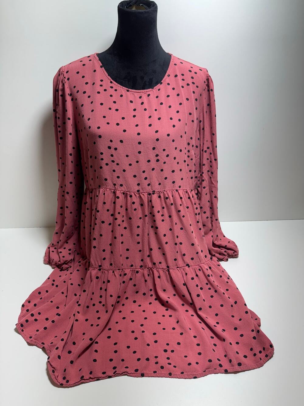Jolt Terracotta Polka Dot Tiered Prairie Dress Women’s Sz XL Long Sleeve Mini